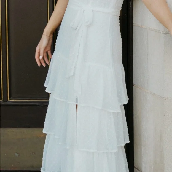 Lulus Dear To My Heart White Swiss Dot Tiered Ruffled Midi Dress - Picture 4 of 5